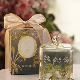 Pure Home and Living Green & Gold Toned Printed Woodland Fruit Orchard Bell Jar Candle-picture-8