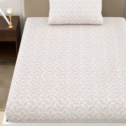 MAFATLAL White & Pink Floral 186 TC Single Bedsheet with 1 Pillow Covers image 5