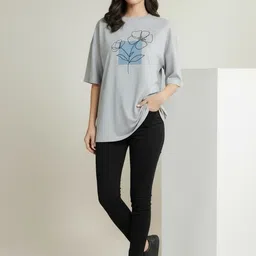 SZN Floral Printed Drop-Shoulder Sleeves Cotton T-shirt image 4