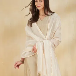 Fabindia Cotton Silk Dupatta With Zari image 5