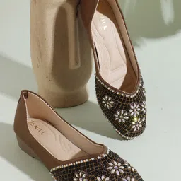 Denill Women Synthetic Leather Embellished Mojaris-image-77