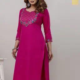 AUZAAI COLLECTION Selection Of 2 Ethnic Motifs Thread Work Round Neck Straight Kurtas-picture-29