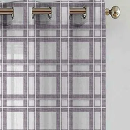 HOMEBREW FURNISHINGS Purple & White 2 Pieces Checked Linen Door Curtains image 5