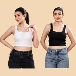 Louis Bayrad Women Pack of 2 Cotton Tank Crop Top-image-13