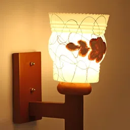 SOMIL Brown & White Pack of 4 Printed Wood Traditional Abstract Shaped Wall Lamp-picture-31