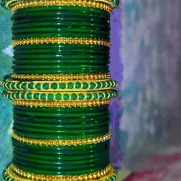 Adiba Fashion Factory Set Of 10 Green Glass Artificial Stones Bangle image 2