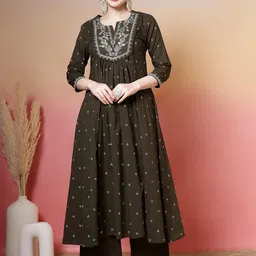 GULMOHAR JAIPUR Ethnic Motifs Printed Notch Neck Pure Cotton Kurta With Palazzos & Dupatta-image-42