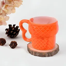 Storepedia Orange & White Handcrafted Printed Ceramic Matte Cups Set of Cups and Mugs image 2