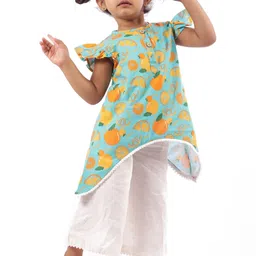 Bhaakur Girls Printed Round Neck Short Sleeves Organic Cotton Kurta And Pyjamas-picture-18