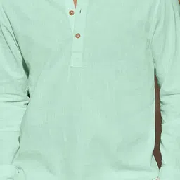 APEKTRA Mandarin Collar Roll-Up Sleeves Cotton Straight Short Kurta image 3