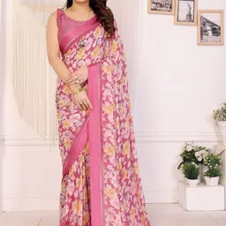 ROOP SUNDARI SAREES Floral Zari Poly Chiffon Saree image 2