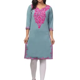 fambee FAMBEEEmbroidered Notch Neck Woolen Straight Kurta image 5