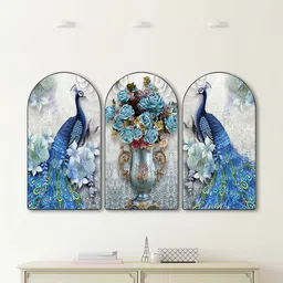 Myntra Elegant Homes Set OF 3 MDF Peacock with Floral Vase Wall Art-picture-22