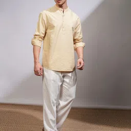 HIGHLANDER Men Relaxed Fit Band Collar Textured Cotton Casual Shirt image 2