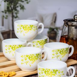 Cello White & Green Floral Printed Opalware Glossy Cups Set of Cups and Mugs-picture-4