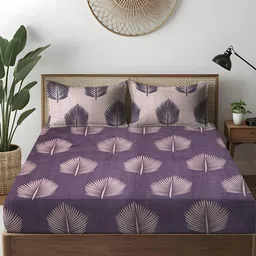WEAVE AND DECOR Purple Leaf Pure Cotton Feel 300TC Fitted Queen Bedsheet Set-2.28mx2.28m-picture-31