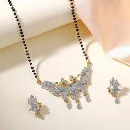 Estele Gold & Rhodium-Plated Crystals Mangalsutra  With Earrings-picture-13