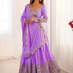 SWEETPEL Embroidered Sequinned Semi-Stitched Lehenga & Unstitched Blouse With Dupatta-picture-20