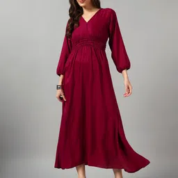 Krunal Raiyani Women Solid V-Neck Flared Fit and Flare Dress-picture-36