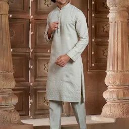 EKATVA ETHNIC Men Ethnic Motifs Embroidered Kurta with Trousers image 5