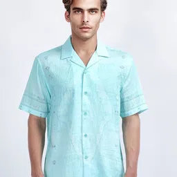 RARE RABBIT Men Comfort Boxy Fit Abstract Printed Cuban Collar Casual Shirt-picture-18