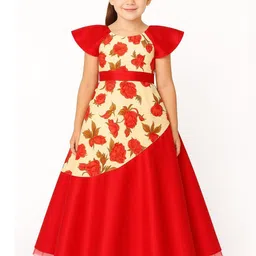 My Lil Princess Girls Cream & Red Floral Print Party Gown-image-92