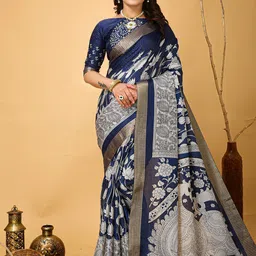HERE&NOW Women Ethnic Motifs Zari Art Silk Baluchari Saree-picture-27
