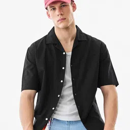 Snitch Men Boxy Fit Solid Cuban Collar Casual Shirt-image-23