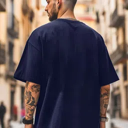THE BEETEL HOUSE Men Solid Round Neck Oversized T-shirt image 2