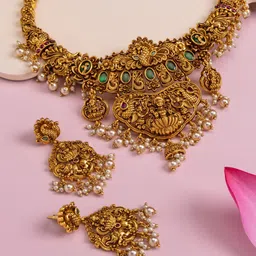 Kushal's Fashion Jewellery Ruby-Green Gold-Plated Ethnic Antique Necklace-picture-15