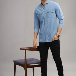7TH LEGION Smart Spread Collar Casual Denim Shirt image 2