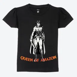 YK Justice League Girls Wonder Woman Printed Puff Sleeves Pure Cotton T-shirt-image-32