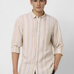 Peter England Casuals Men Slim Fit Opaque Striped Casual Shirt-image-4