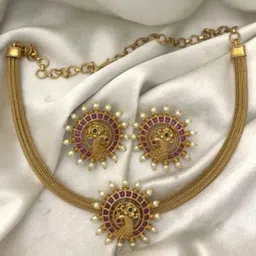ROFARWORD Gold Plated Cubic Zirconia Stone Studded & Artificial Beaded Jewellery Set-picture-21