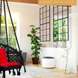Swingzy Black & Red Hanging Hammock Swing With Cotton Cushion image 3