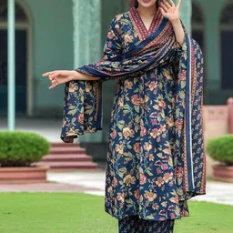 Anni Designer Floral Printed V-Neck Anarkali With Palazzos & Dupatta-image-56