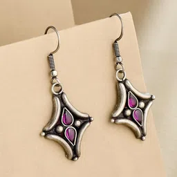 Fabindia Silver Contemporary Shaped Artificial Stone Teardrop Stud-picture-32