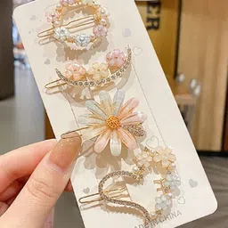 SAMYAK Girls Set of 4 Beaded Moon Heart Shaped Shiny Hair Clips-picture-35