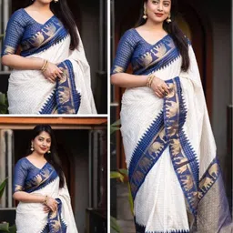 AdoreeStitch Checked Woven Design Zari Saree with Blouse Piece image 3