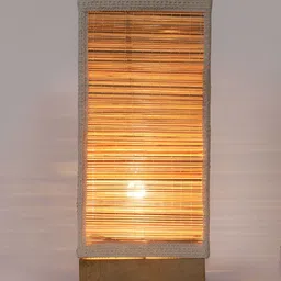 Aura Beige & Off White Textured Wooden Rectangle Shaped Table Lamp image 3