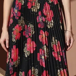 ZWERLON Floral-Printed Full-Length A-Line Pleated Skirt image 5