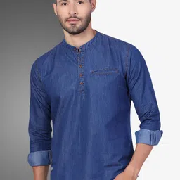 D Finish Men Thread Work Indigo Denim Kurta-image-72
