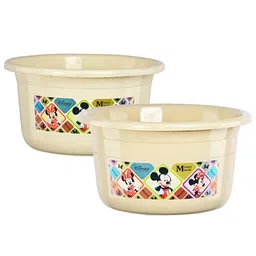 Kuber Industries Beige & Black 2 Pcs Disney Check Printed Light Weight Bath Tubs-picture-38