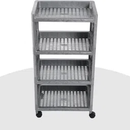 homestic Multipurpose 4-Shelf Storage Trolley Rack with Wheels|Gray Plastic Kitchen Trolley image 1