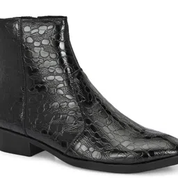 roadster Men's Stylish Black Croc-Embossed Chelsea Boots | Slip-On & Comfortable Boots For Men image 2