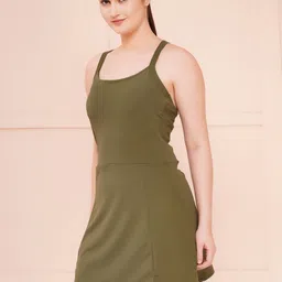 brauch Olive Green Padded Crossback Swimdress Solid Women Swim-dress Green Swimsuit-picture-10