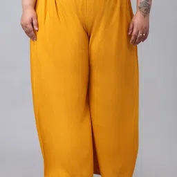 trend level Women Flared Yellow Viscose Rayon Trousers image 1