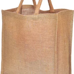 heart home Jute Plain Grocery Bag|Zipper Shopping Bag with Handle|Pack of 4|Brown Pack of 4 Grocery Bags image 2
