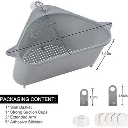 wishbone 2 Pack Sink Basket, Corner Kitchen Sink Strainer Basket, Triangular Sink Filter Plastic Wall Shelf image 5
