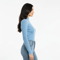 flirty touch Casual Regular Sleeves Solid Women Blue Top image 3